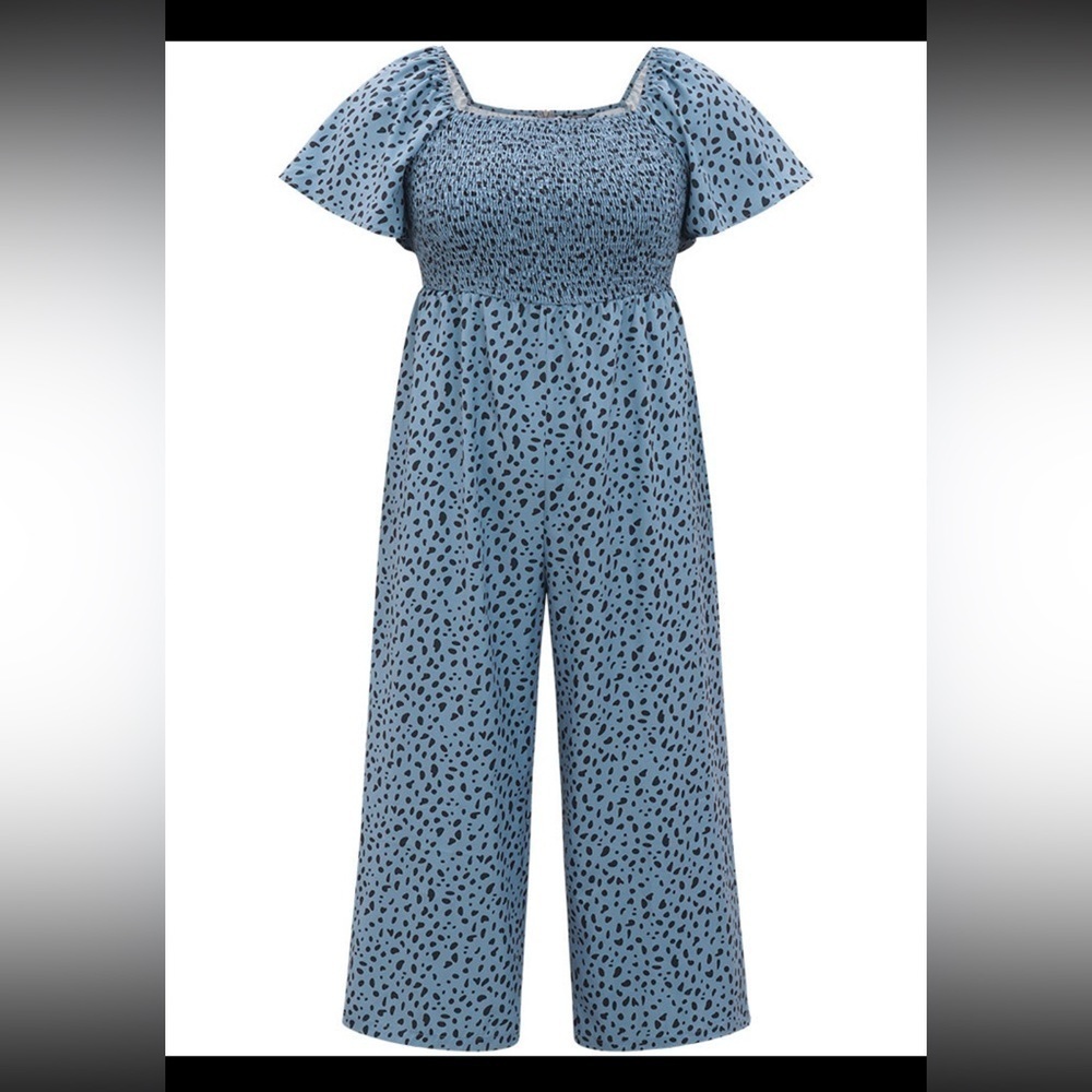 Leopard print square neck, flutter, sleeve jumpsuit
